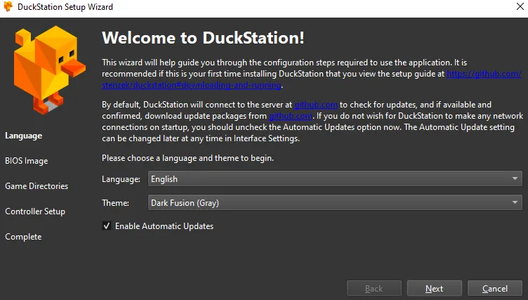 Assistente de instalação do Duckstation